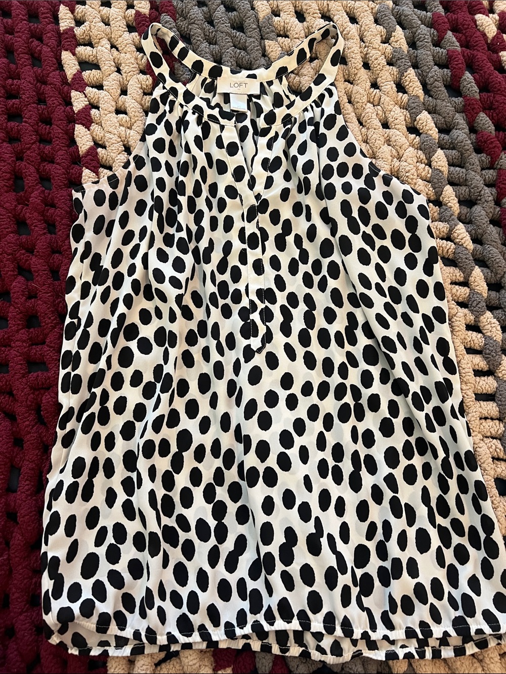 LOFT Black and White Polka Dot Halter Shell